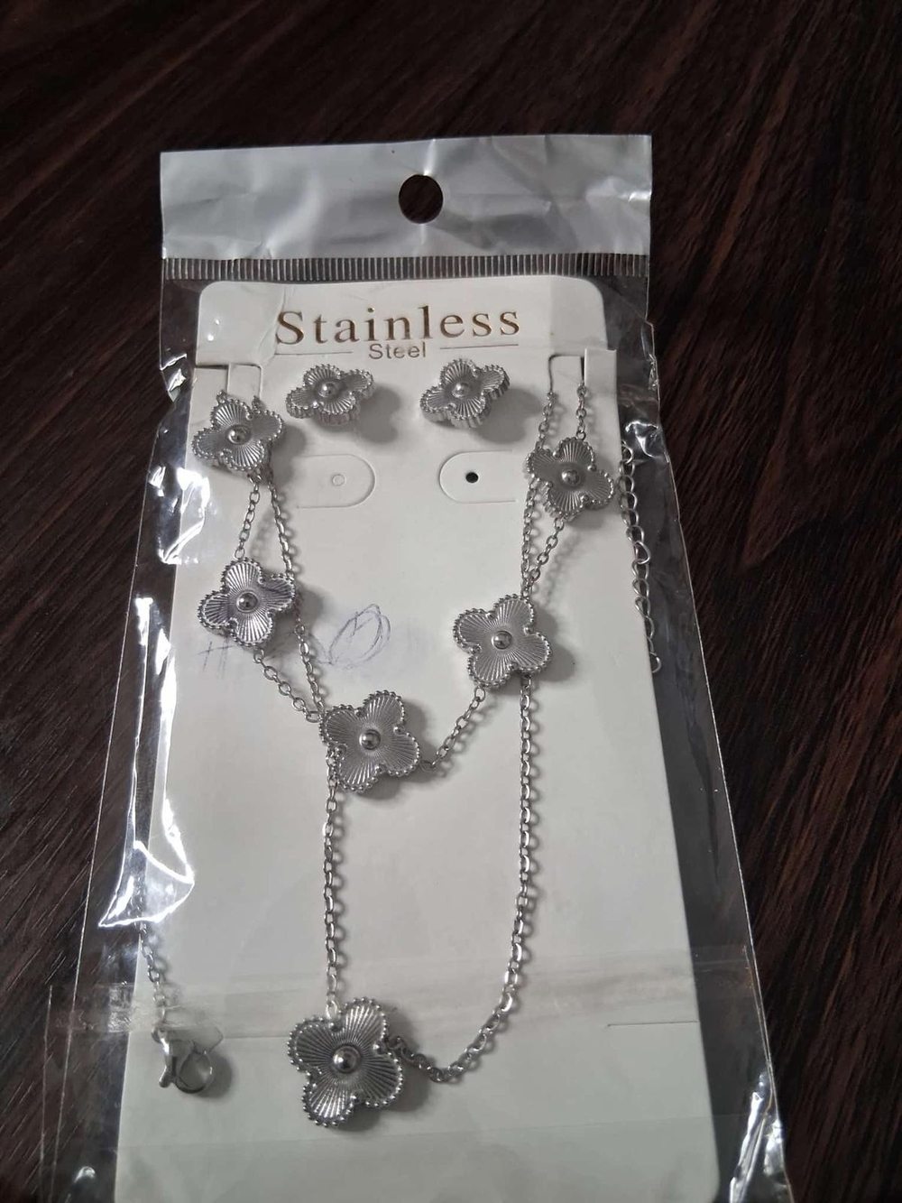 Steel Silver Floral Necklace , Bracelet and Earring Set